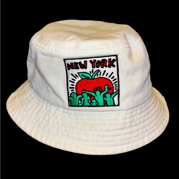 keith haring Accessories - Keith Haring New York City NYC White Bucket Hat Big Apple Vintage Look Cap
